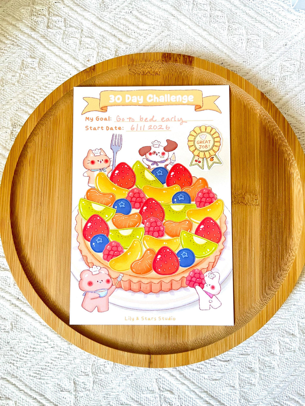Fruit Tart Habit Tracker • 30 Day Monthly Goal Challenge with Stickers (4x6 in)