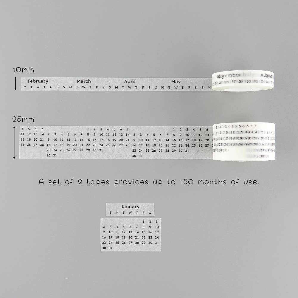 LAOMIS Mini Monthly Calendar Writable Washi Tape / Set of 2