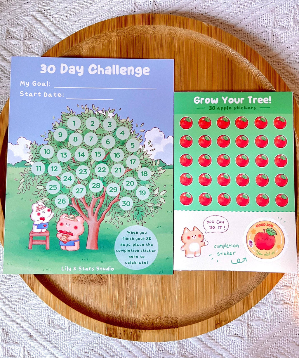 Apple Tree Habit Tracker • 30 Day Monthly Goal Challenge with Stickers (4x5.25 in)