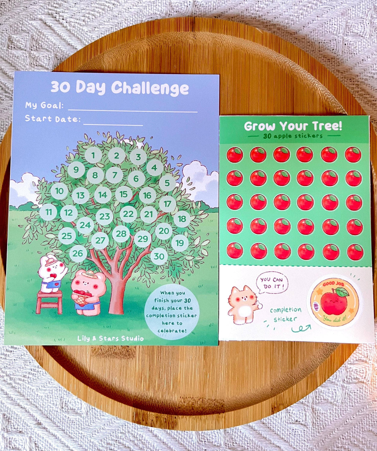 Apple Tree Habit Tracker • 30 Day Monthly Goal Challenge with Stickers (4x5.25 in)