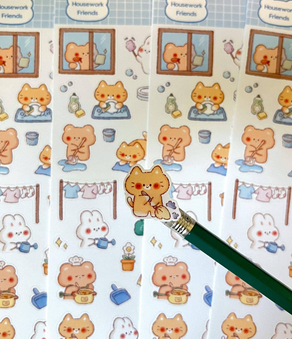 Housework Friends Sticker Sheet • Hand Drawn • Kawaii Cleaning • Matte Stickers