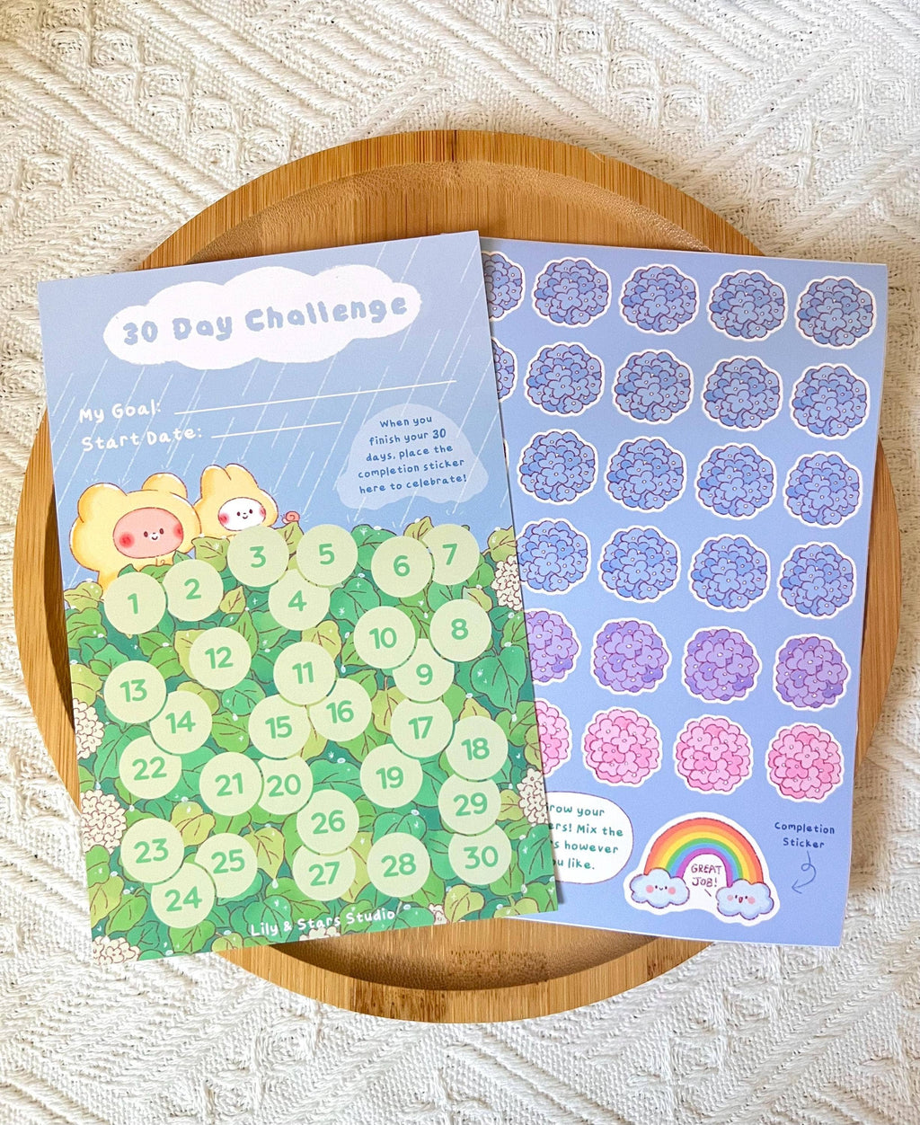 Rainy Hydrangeas Habit Tracker • 30 Day Monthly Goal Challenge with Stickers (4x6 in)