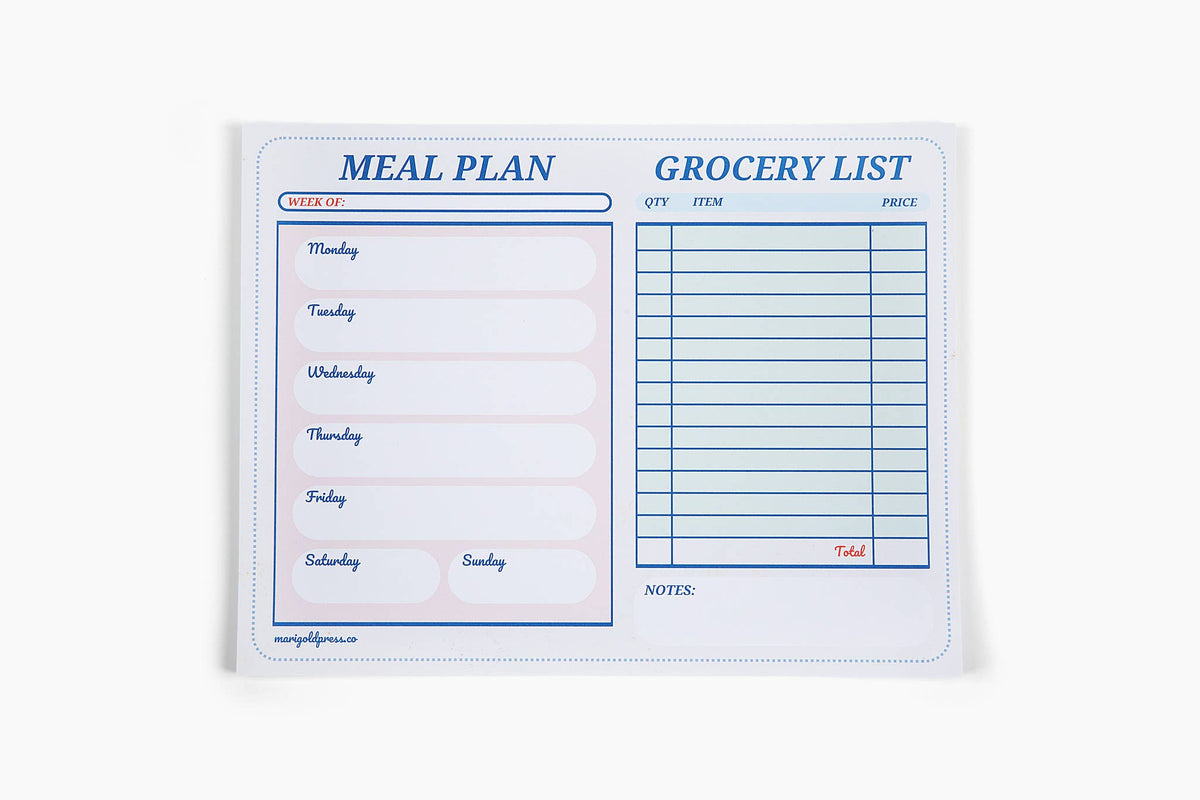 Retro Diner Check Style Meal Planner & Grocery List Notepad