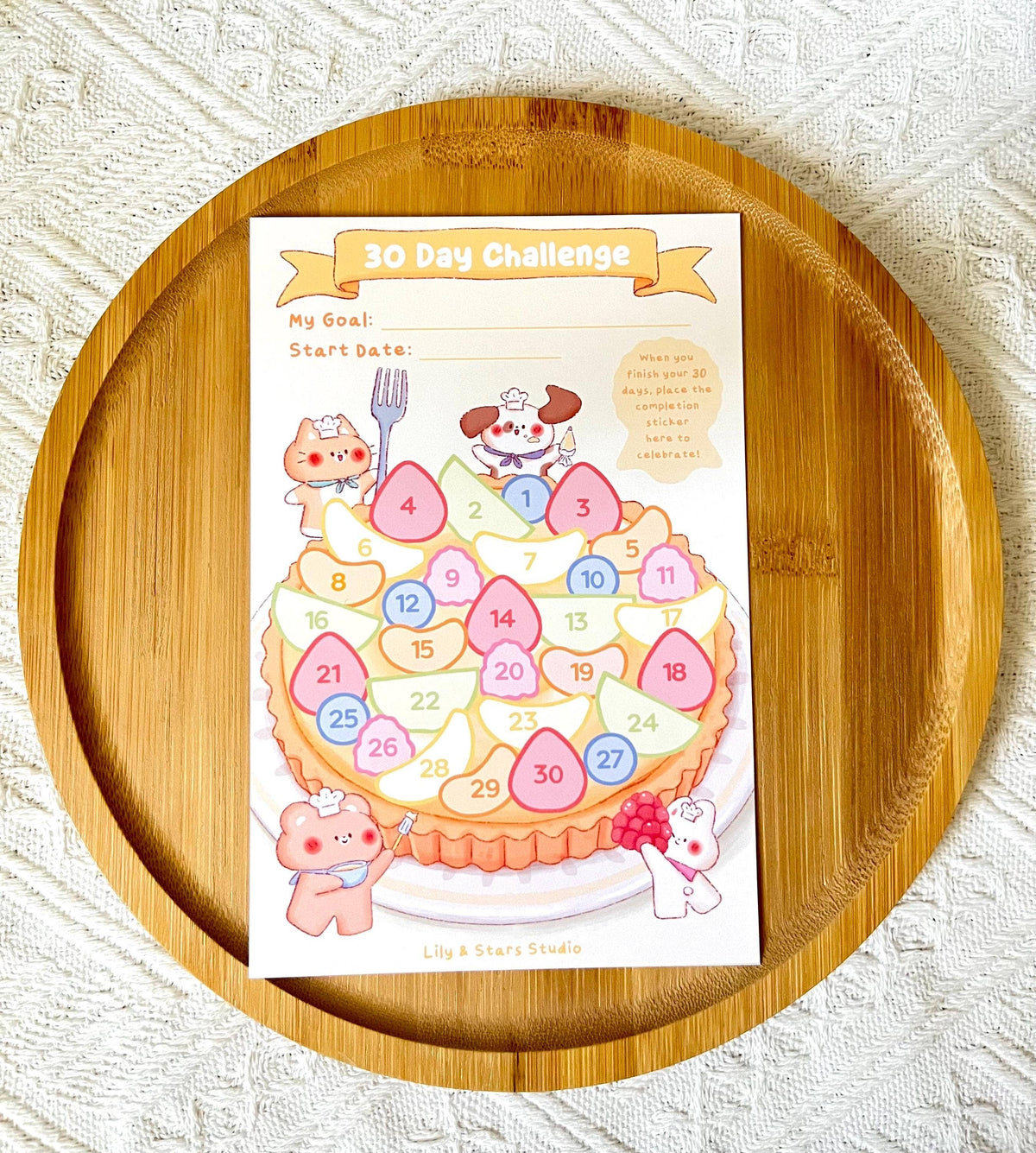 Fruit Tart Habit Tracker • 30 Day Monthly Goal Challenge with Stickers (4x6 in)