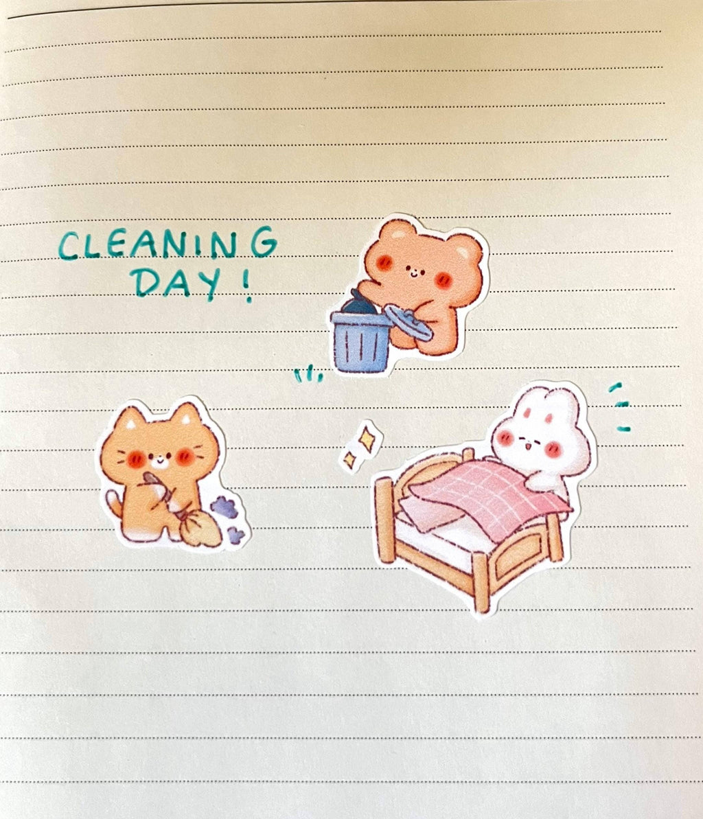 Housework Friends Sticker Sheet • Hand Drawn • Kawaii Cleaning • Matte Stickers