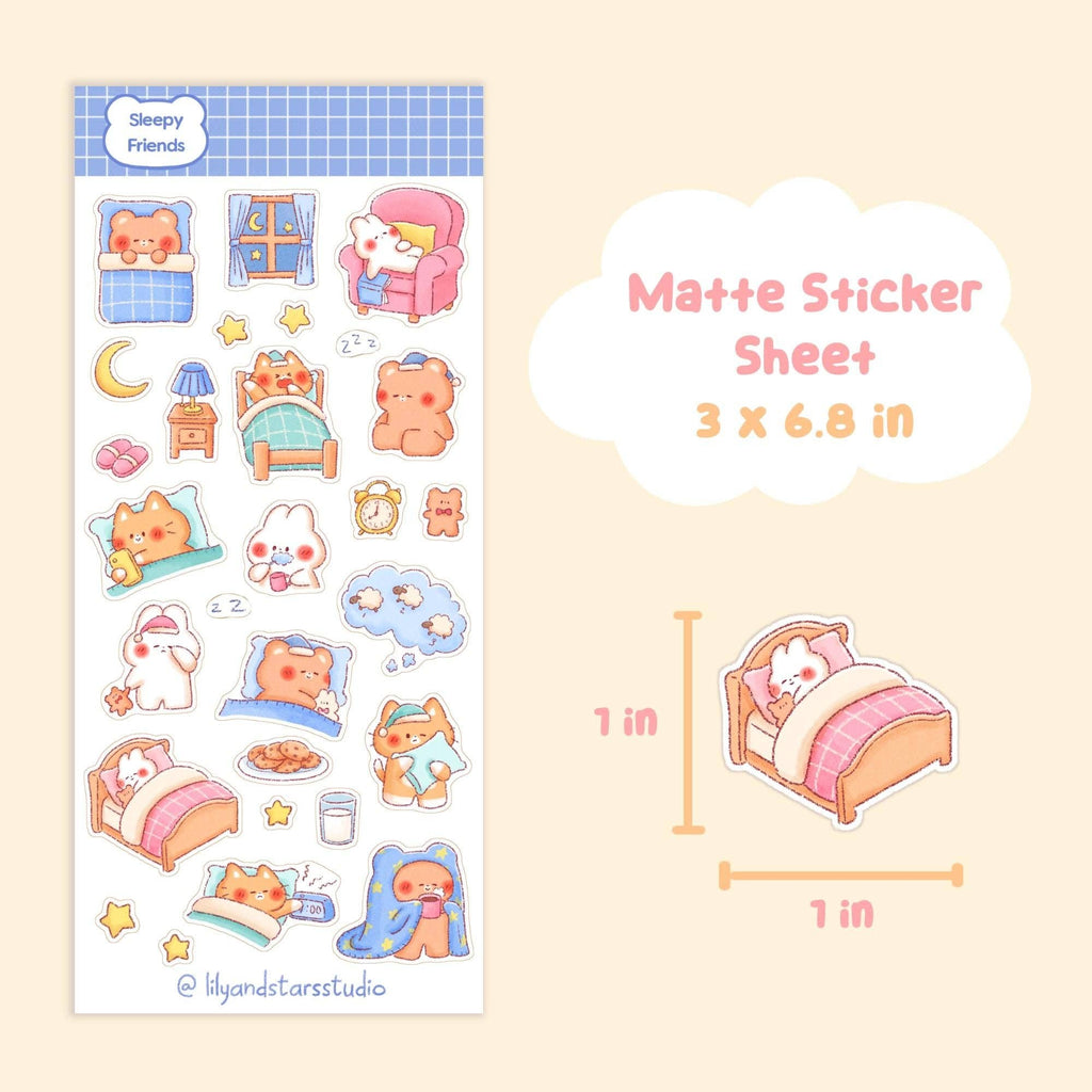 Sleepy Friends Sticker Sheet • Kawaii Hand Drawn Matte Stickers