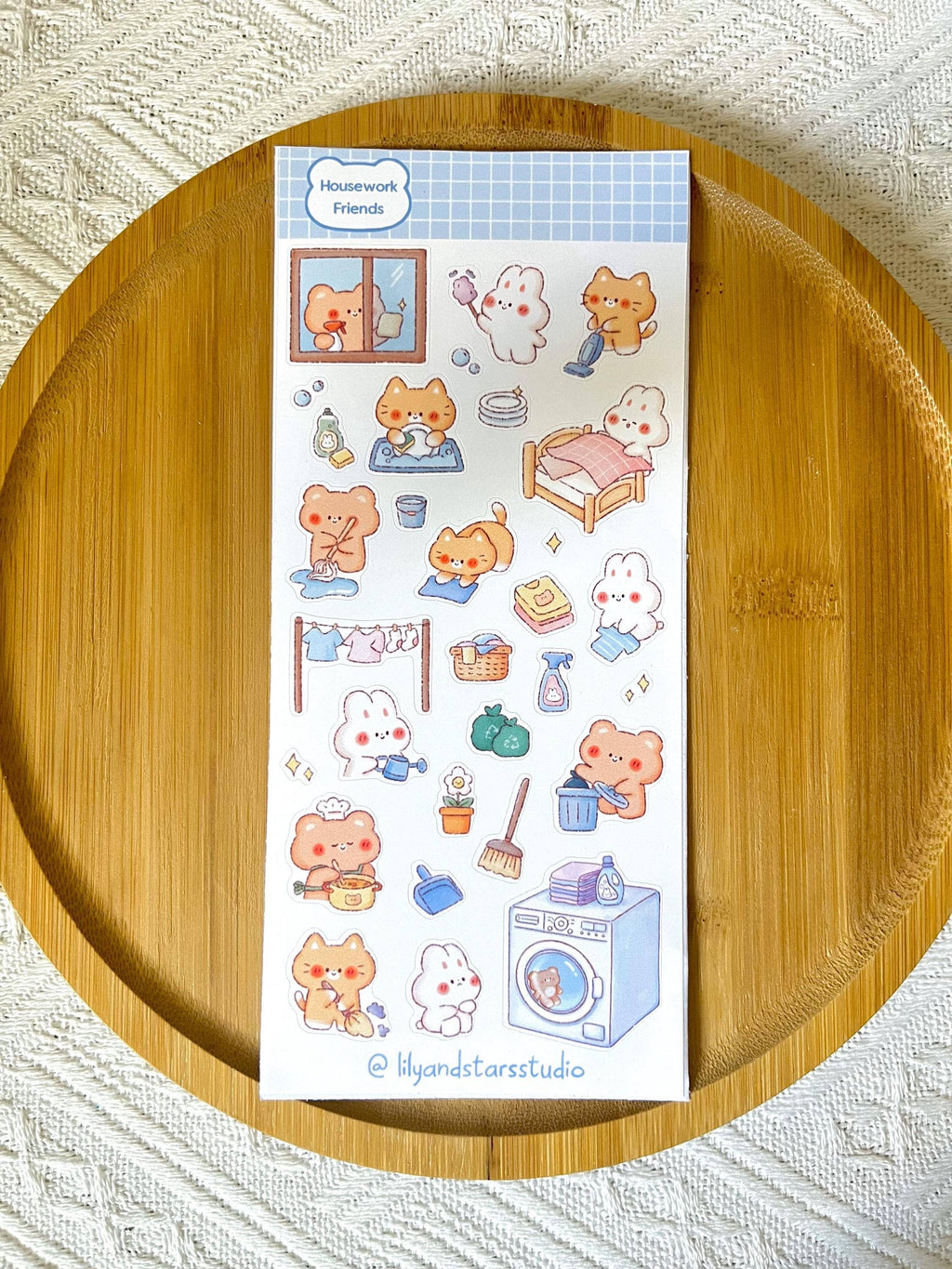 Housework Friends Sticker Sheet • Hand Drawn • Kawaii Cleaning • Matte Stickers