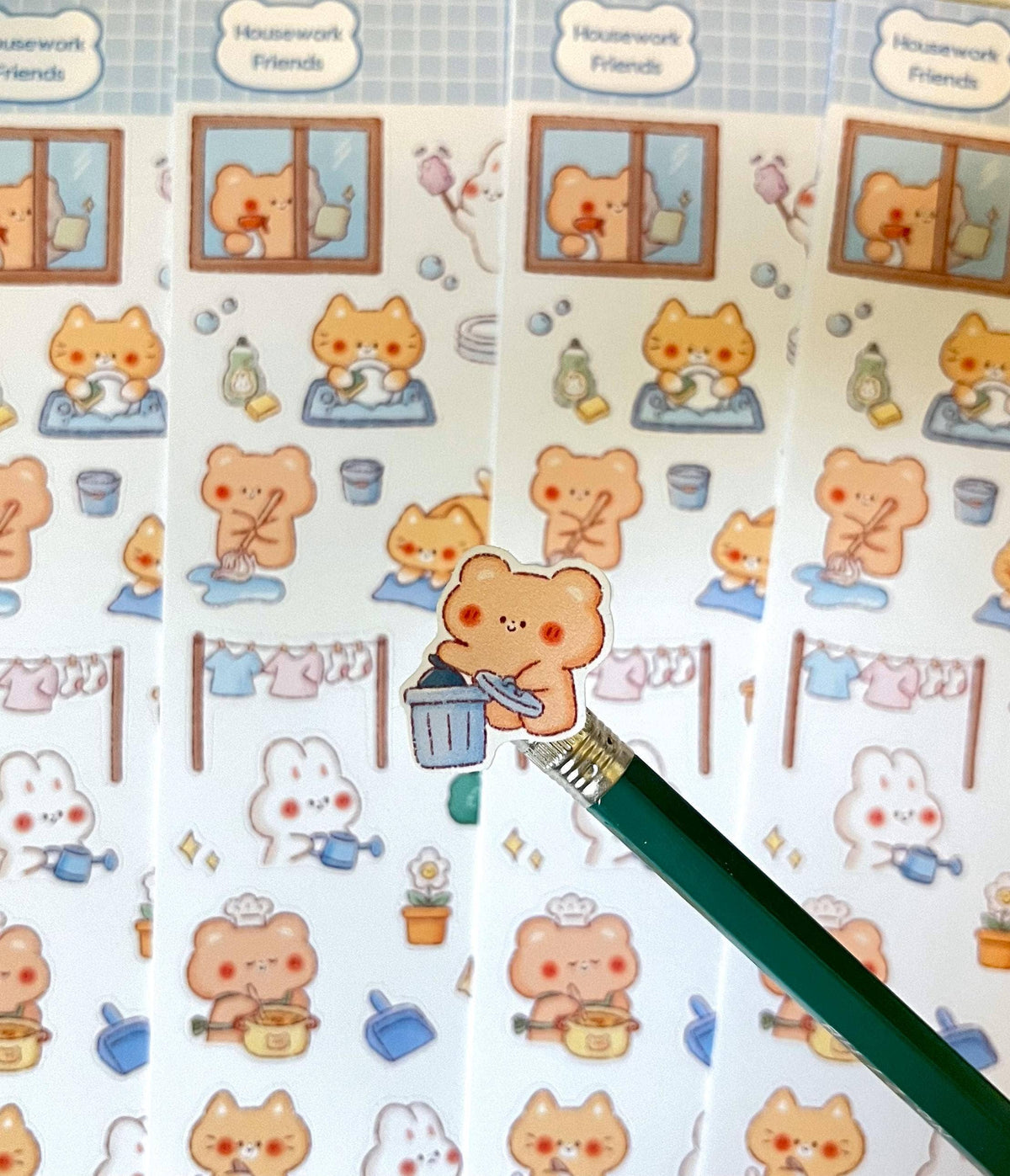 Housework Friends Sticker Sheet • Hand Drawn • Kawaii Cleaning • Matte Stickers