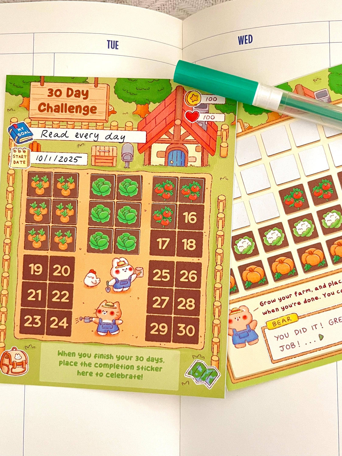 Farm Habit Tracker • 30 Day Monthly Goal Challenge with Stickers (4x5.25 in)
