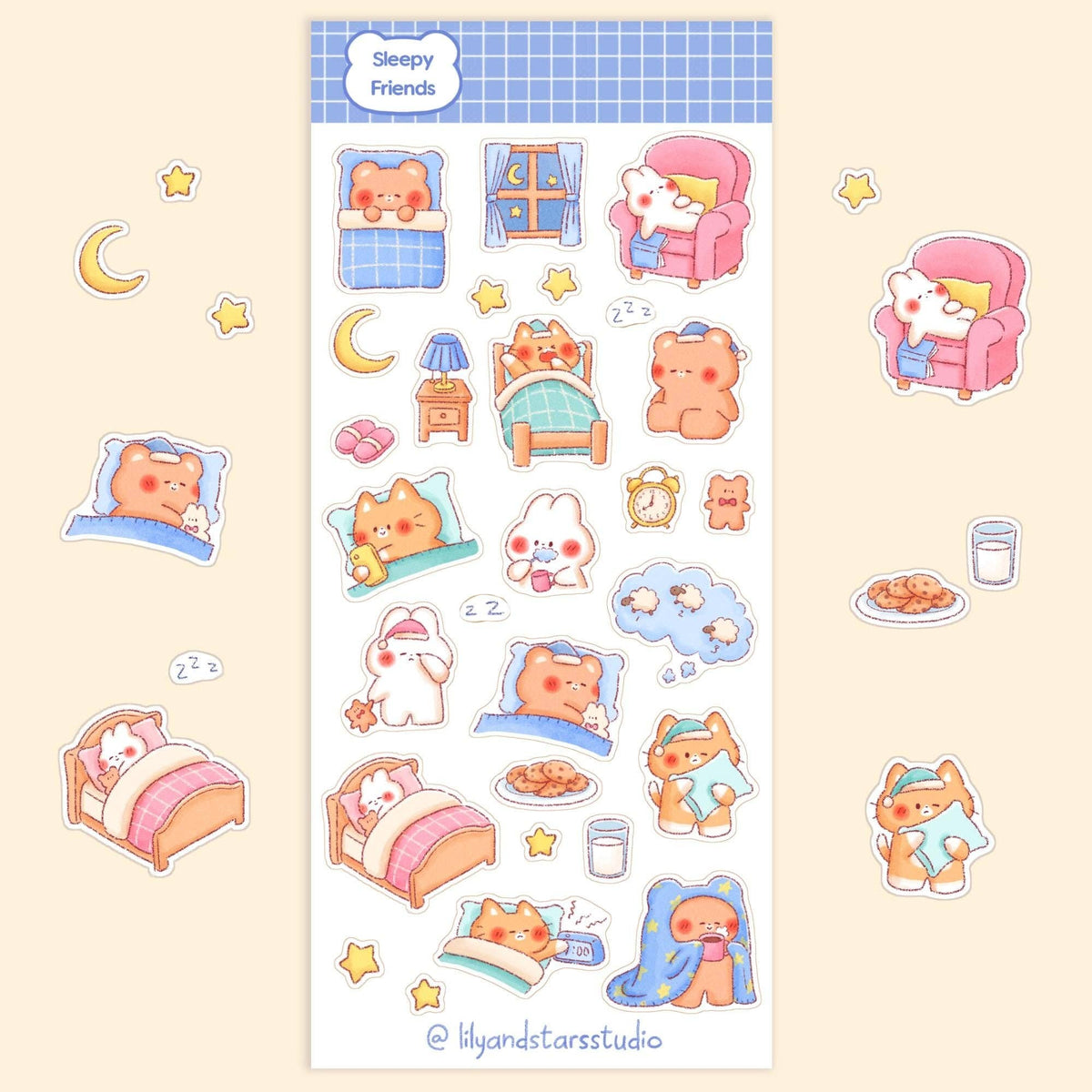 Sleepy Friends Sticker Sheet • Kawaii Hand Drawn Matte Stickers