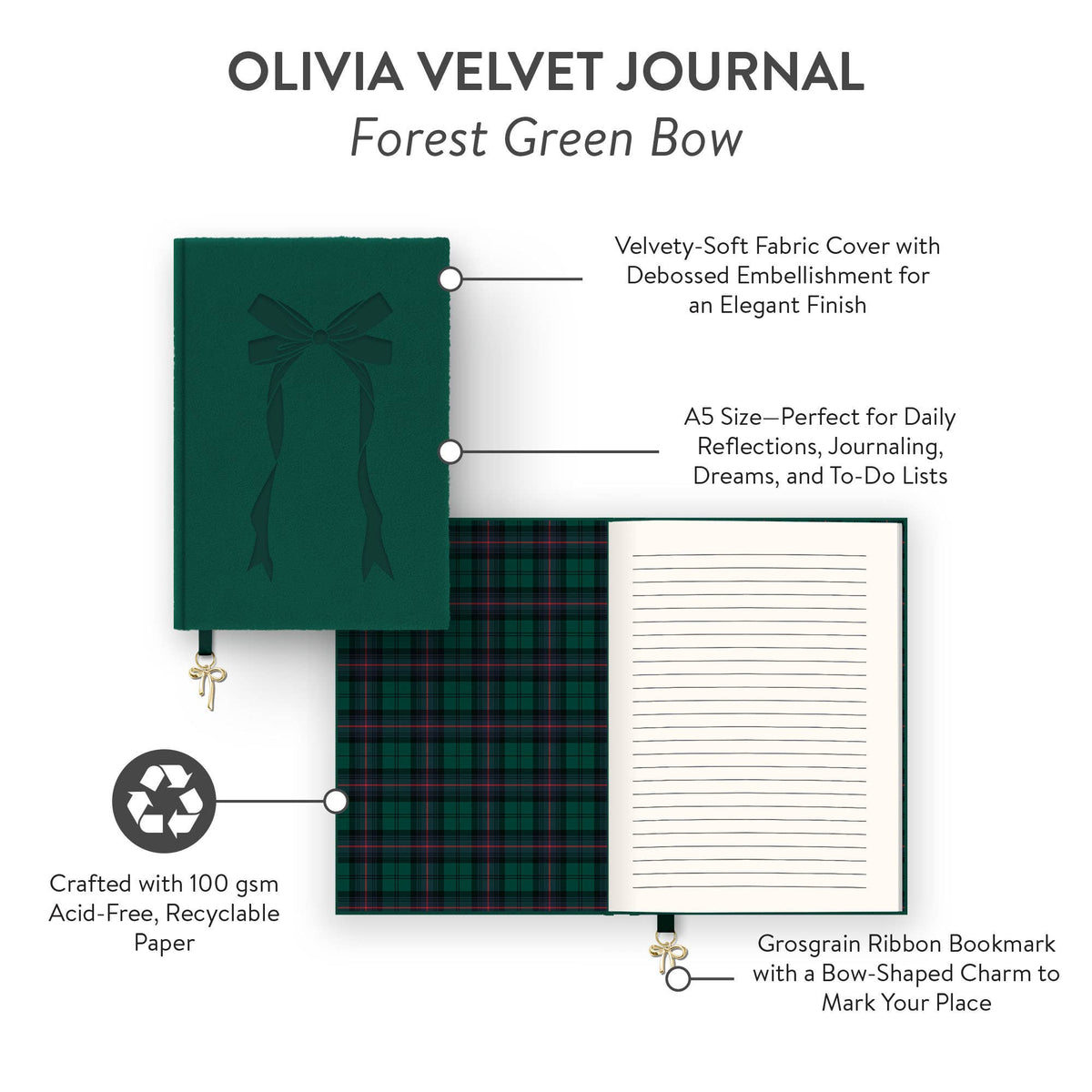 Forest Green Bow Olivia Journal