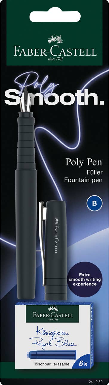 Poly Fountain Pen with Free Ink Cartridges on Blister Card