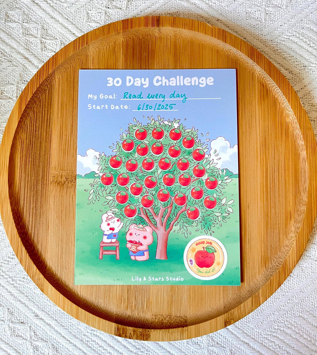 Apple Tree Habit Tracker • 30 Day Monthly Goal Challenge with Stickers (4x5.25 in)