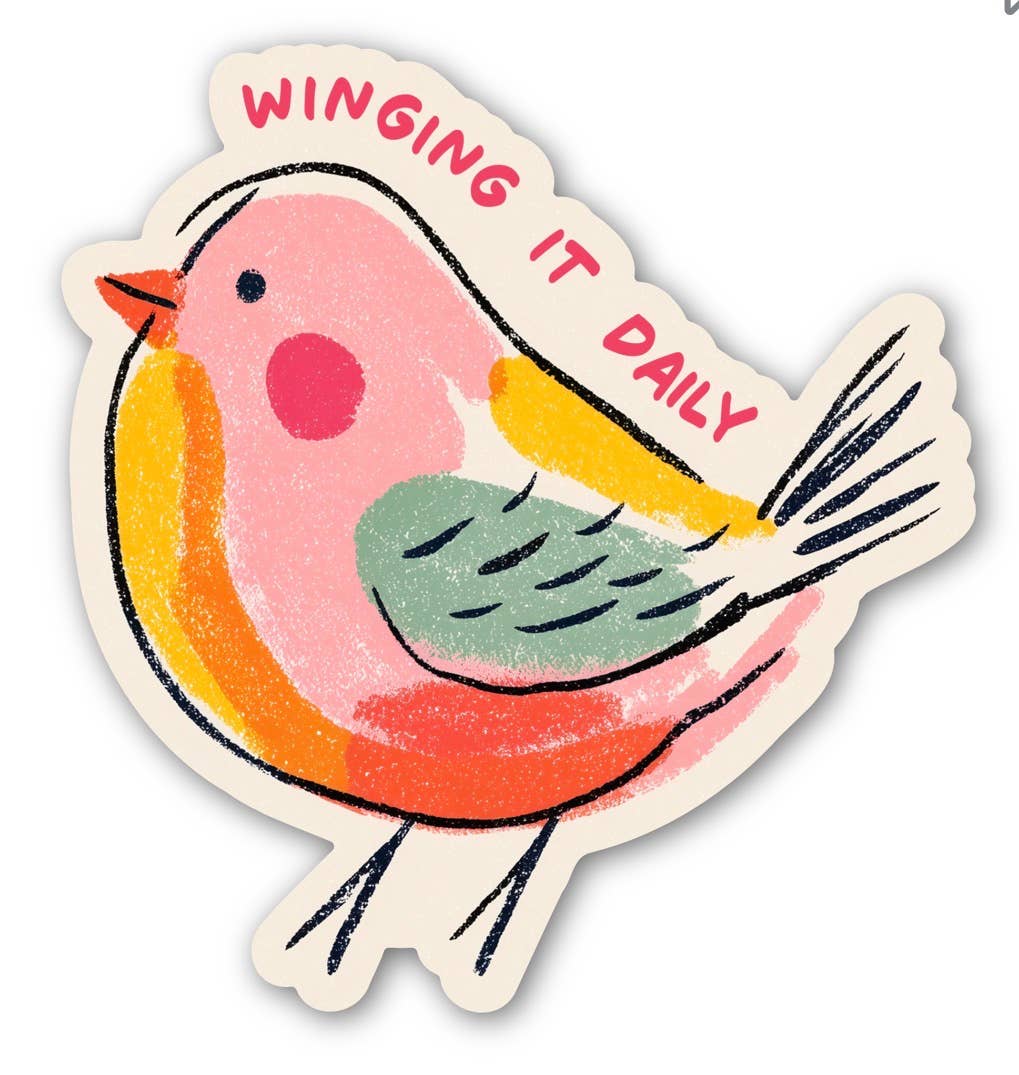 Winging It Daily Bird Sticker, Cute Colorful Bird Decal