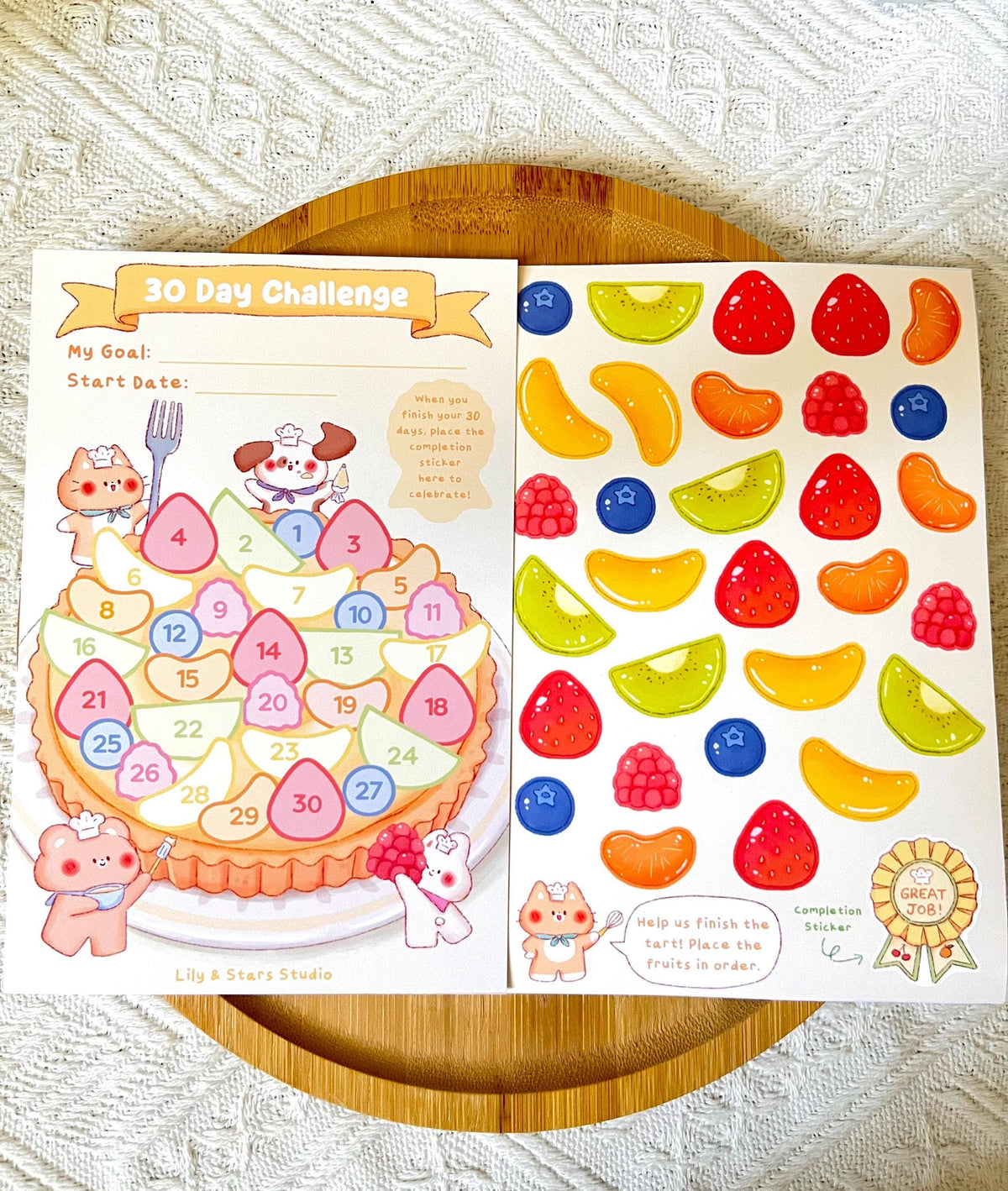 Fruit Tart Habit Tracker • 30 Day Monthly Goal Challenge with Stickers (4x6 in)